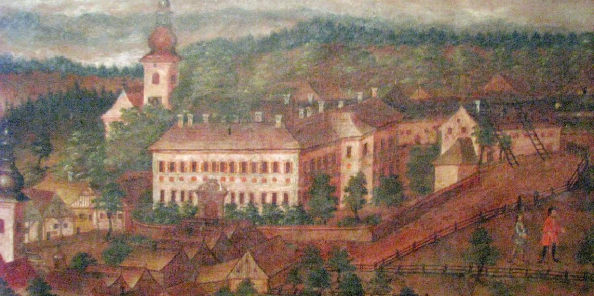 Zámek – kolem roku 1770 – výřez z obrazu „Stadt Rockitnitz“